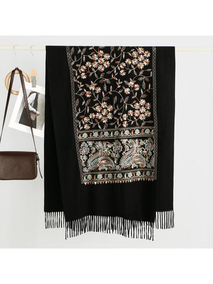 Sscarvii - Bohemian Embroidered Winter Shawl Scarf