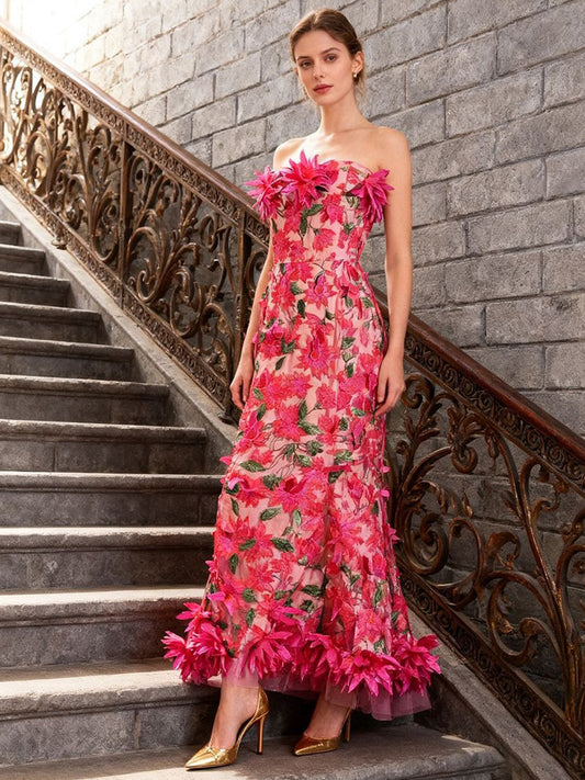 Helena 3D Floral Embroidered Maxi Dress