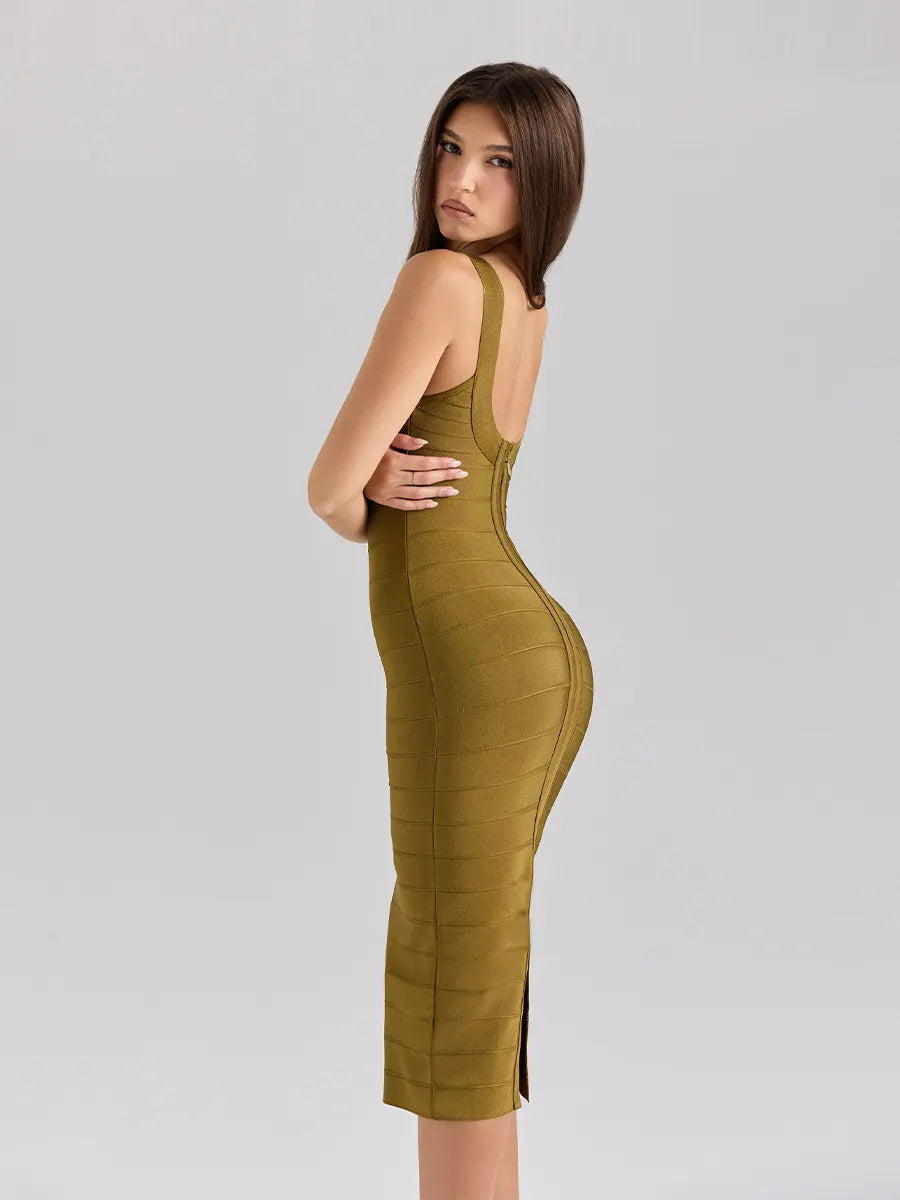 Rosalind Midi Dress In Olive-green