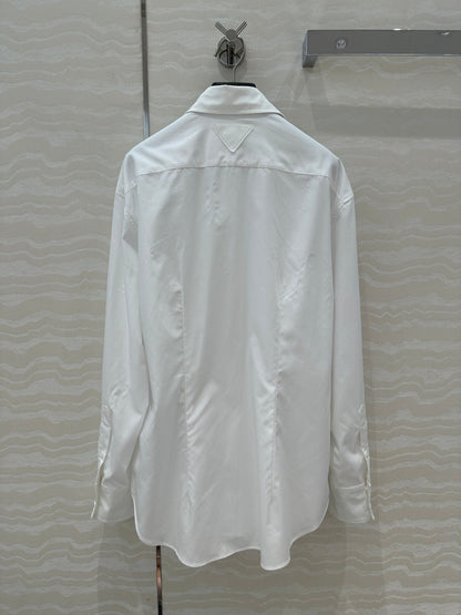 Prada Shirt with Diamond Brooch White Cotton