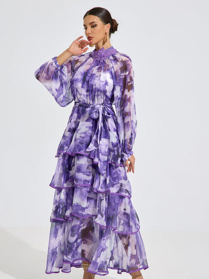 Jazlyn Watercolor Ruffle Maxi Dress