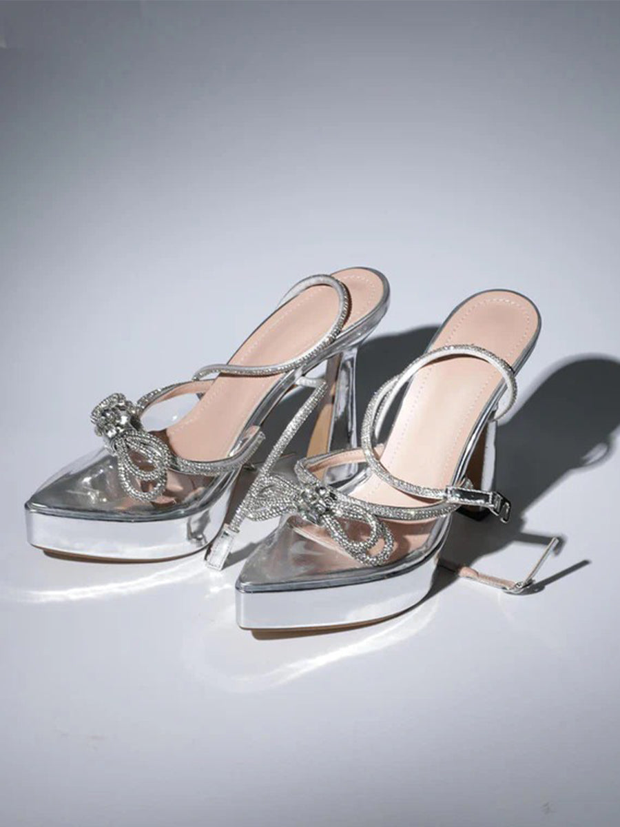 Anouk Bow Crystal Heels In Silver