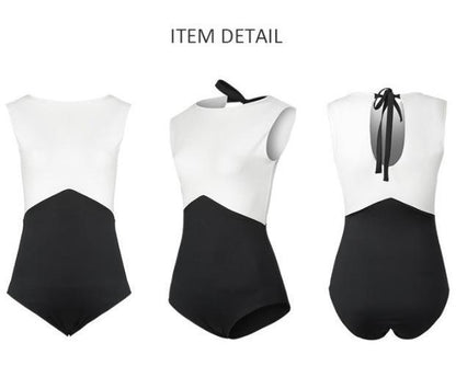 New Solid Color Black And White Stitching Bikini One-Piece Triangle Swimsuit