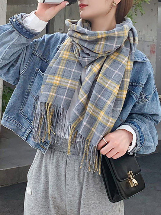 Keep Warm Plaid Tasseled Shawl&Scarf