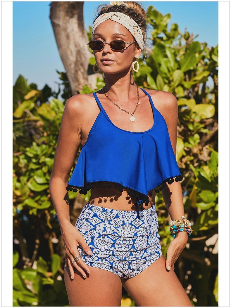 Spa Cover Belly Two-Piece Hem Ball Tassel Bikini