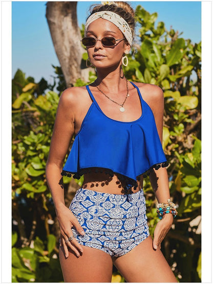 Spa Cover Belly Two-Piece Hem Ball Tassel Bikini