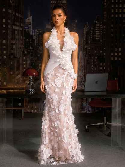 Carmen Halterneck Flower Sequin Maxi Dress