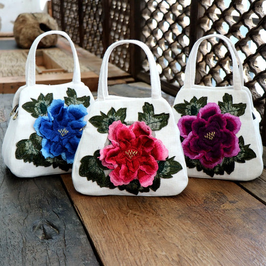 Ethnic Embroidery Bag Canvas Leisure Bag Handbag Embroidery Three-Dimensional Bag