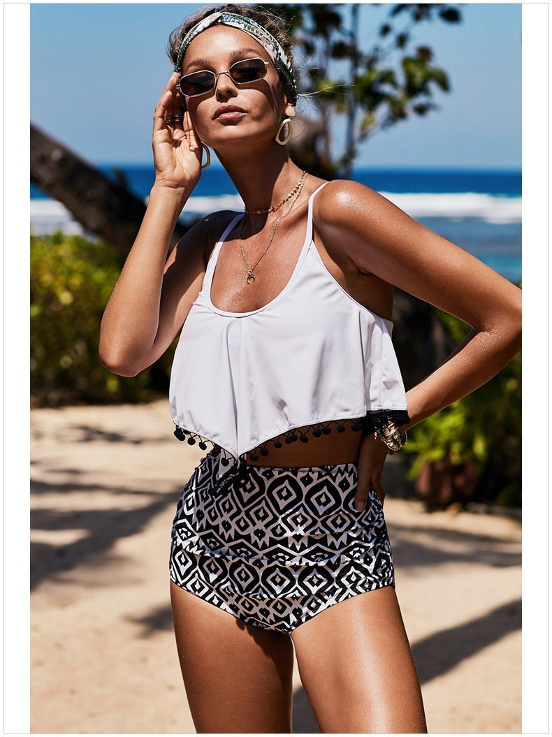 Spa Cover Belly Two-Piece Hem Ball Tassel Bikini
