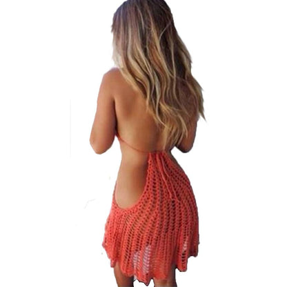 Handmade Crocheted Knit Bikini Backless Sexy Pierced Halter Piece Beach Blouse