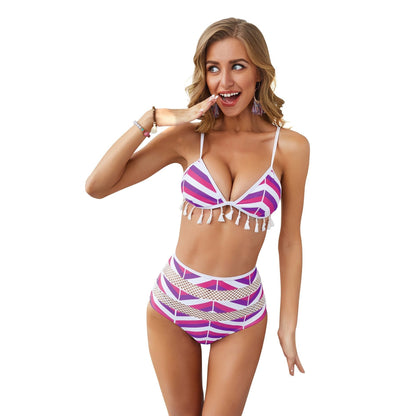 Sexy Stripe Tassel Two-Piece Swimsuit Bikini