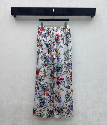 GG SS26 Printed Straight Leg Trousers White Multicolor Silk 351693