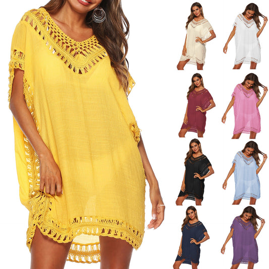 V-Neck Hollow Out Beach Cover-Up Dress