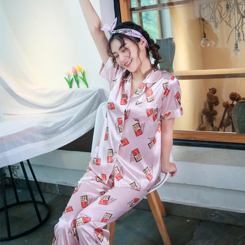 Spring And Summer New Ladies Printed Silk Casual Home Clothes Short Sleeve Trousers Summer Cardigan Pajamas