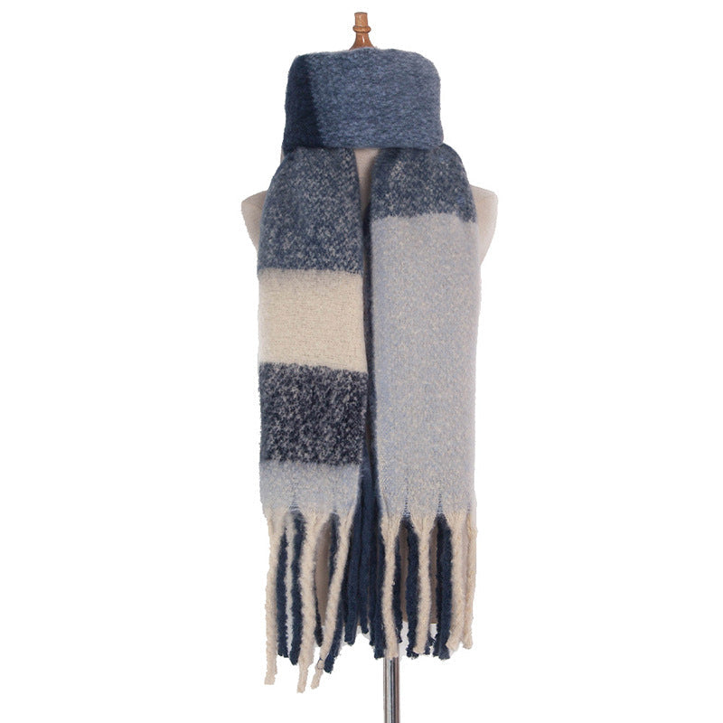 Soft Plaid Striped Tassel Warm Winter Scarf