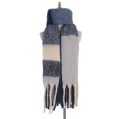 Soft Plaid Striped Tassel Warm Winter Scarf