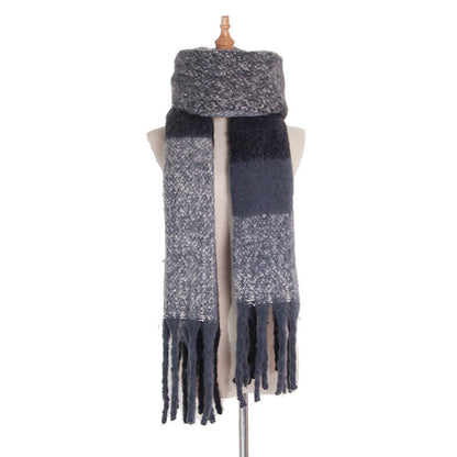 Soft Plaid Striped Tassel Warm Winter Scarf