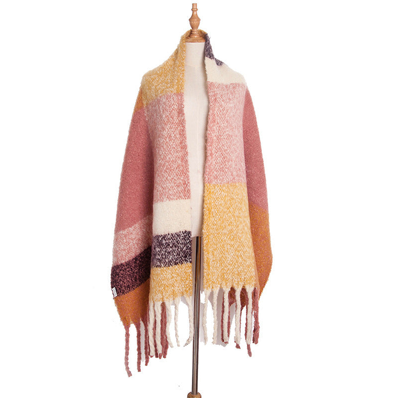 Soft Plaid Striped Tassel Warm Winter Scarf