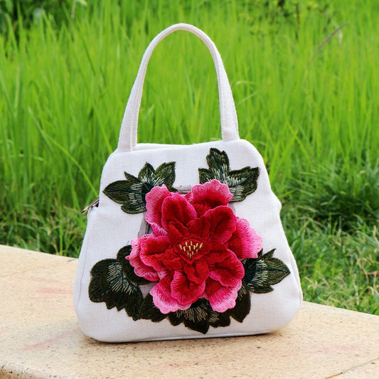 Ethnic Embroidery Bag Canvas Leisure Bag Handbag Embroidery Three-Dimensional Bag