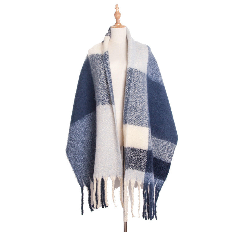 Soft Plaid Striped Tassel Warm Winter Scarf