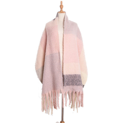 Soft Plaid Striped Tassel Warm Winter Scarf