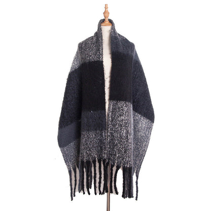 Soft Plaid Striped Tassel Warm Winter Scarf