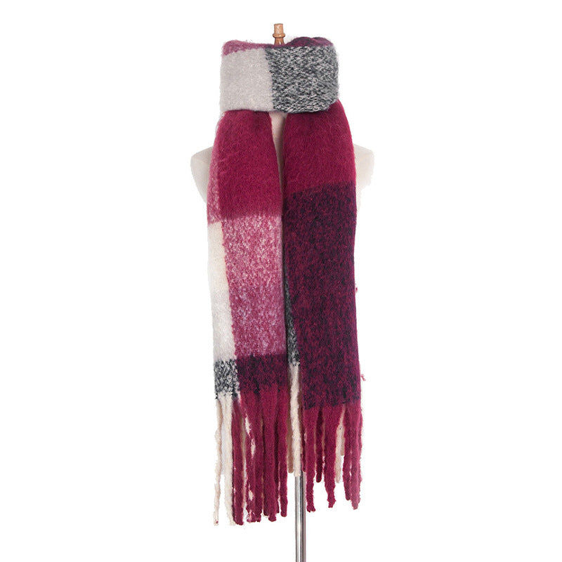 Soft Plaid Striped Tassel Warm Winter Scarf