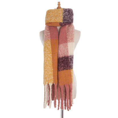 Soft Plaid Striped Tassel Warm Winter Scarf