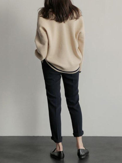 Casual Stripe Patchwork Long Sleeve V-Neck Women Sweaters