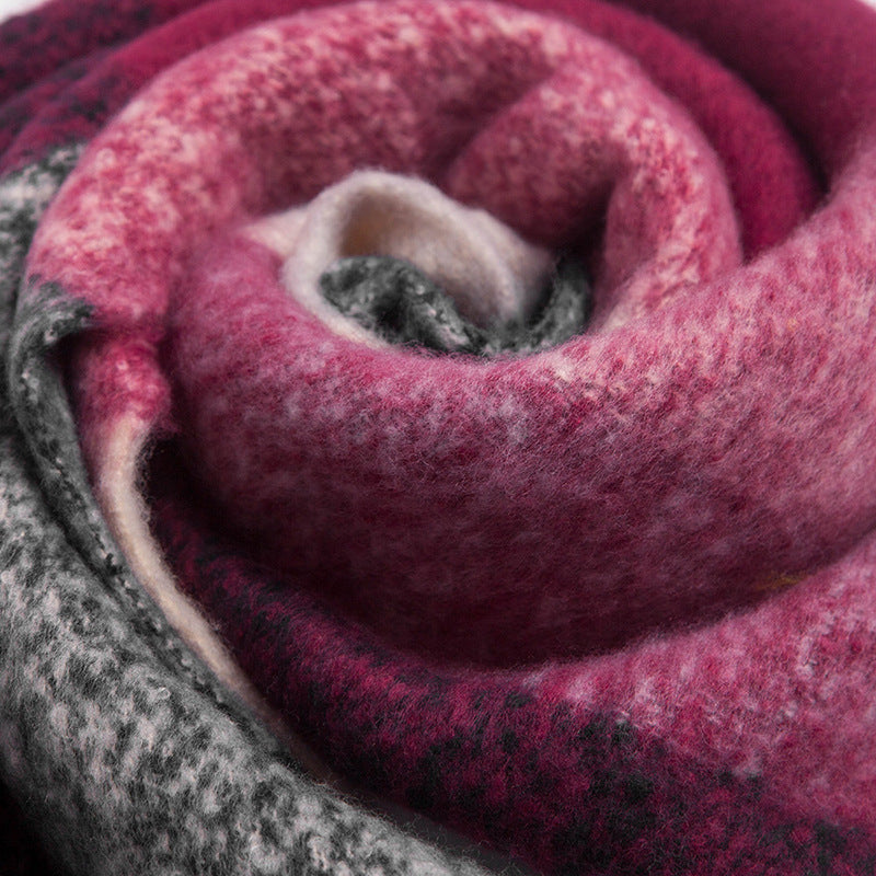 Soft Plaid Striped Tassel Warm Winter Scarf