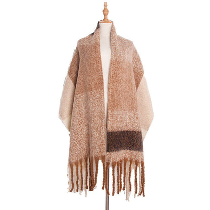 Soft Plaid Striped Tassel Warm Winter Scarf