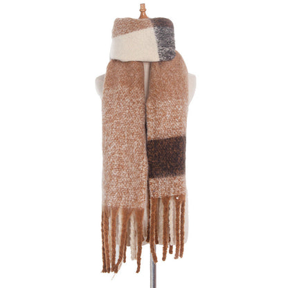 Soft Plaid Striped Tassel Warm Winter Scarf