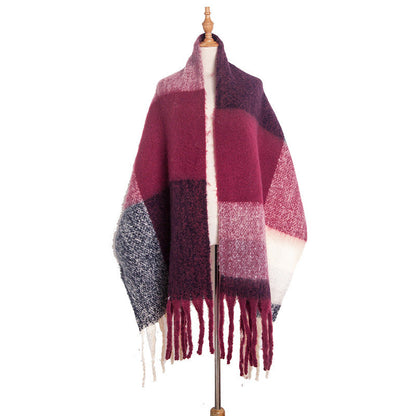 Soft Plaid Striped Tassel Warm Winter Scarf