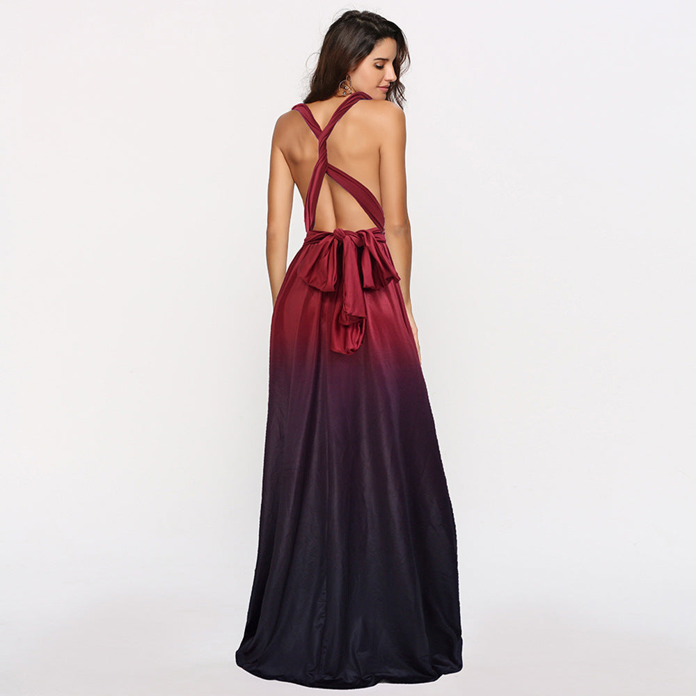 Cross Halter Sexy Strappy Gradient Dress