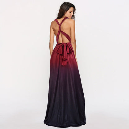 Cross Halter Sexy Strappy Gradient Dress