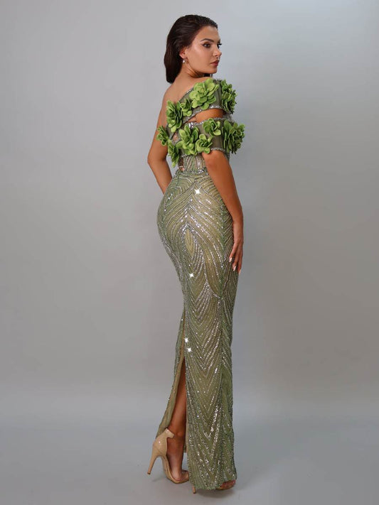 Isla 3D Floral Maxi Dress In Green