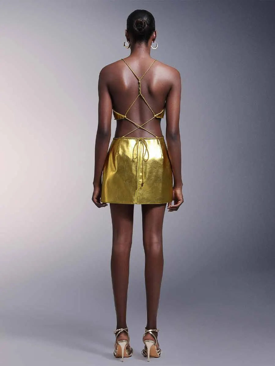 Rebecca Backless Leather Mini Dress