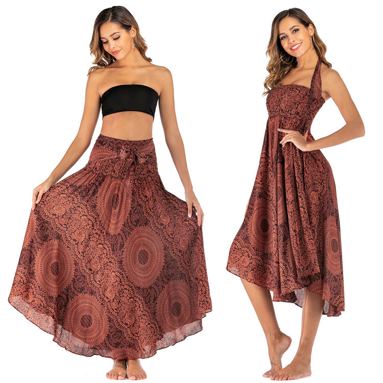 Casual National Style Dress, Skirt, Beach Resort Skirt, Two Wearing Swing Skirts