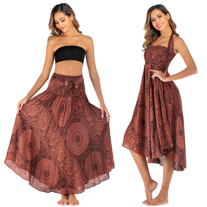 Casual National Style Dress, Skirt, Beach Resort Skirt, Two Wearing Swing Skirts