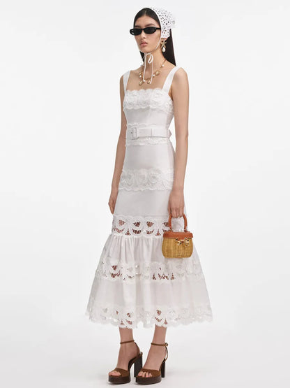 Victoria Linen Lace Insert Midi Dress
