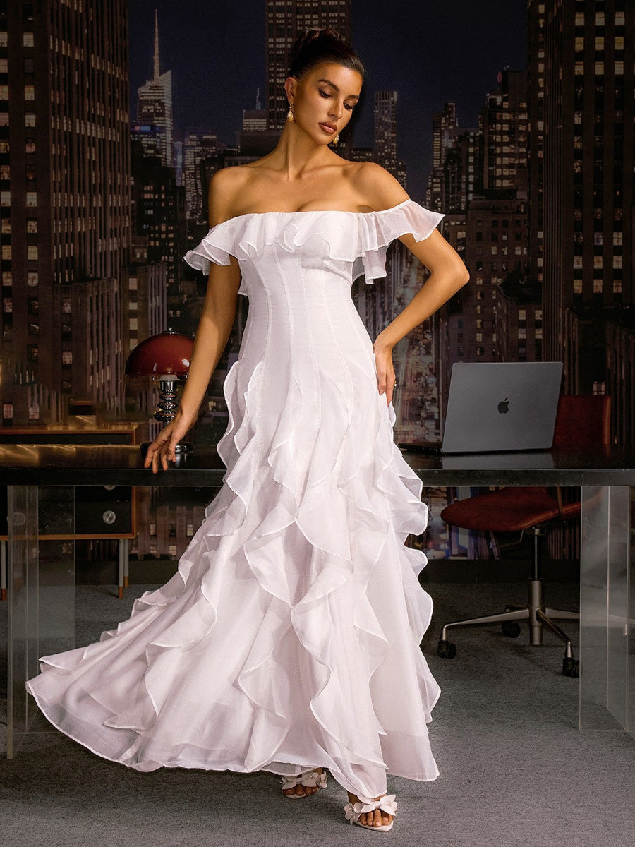 Anika Off Sholder Ruffle Maxi Dress