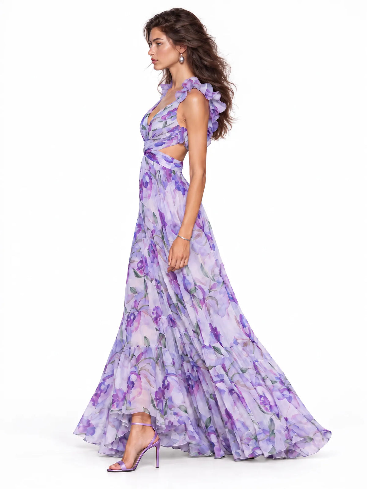 Audrey Floral Draped Maxi Dress In Purple