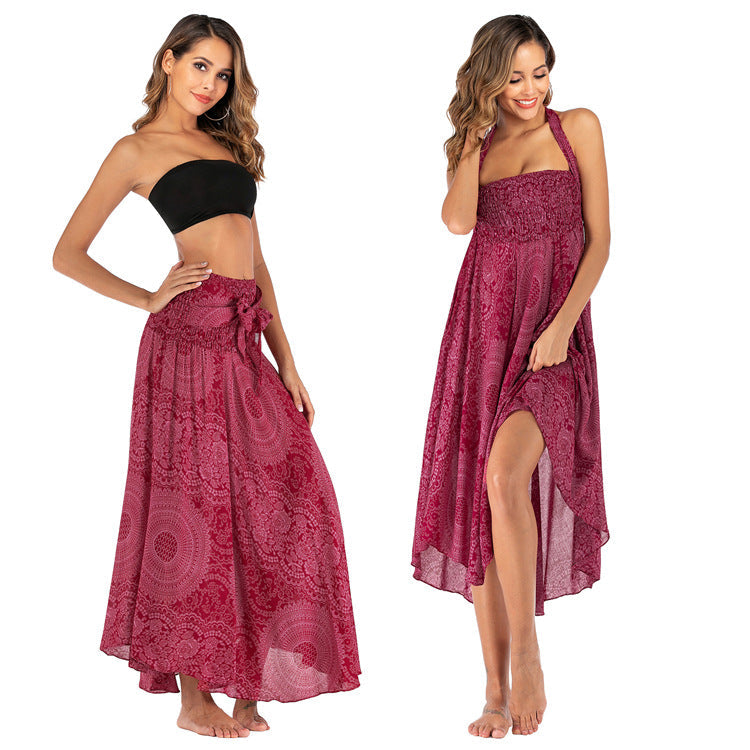 Casual National Style Dress, Skirt, Beach Resort Skirt, Two Wearing Swing Skirts