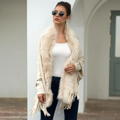 Tassel Cloak Shawl Wool Collar Cloak Solid Color Cardigan Sweater