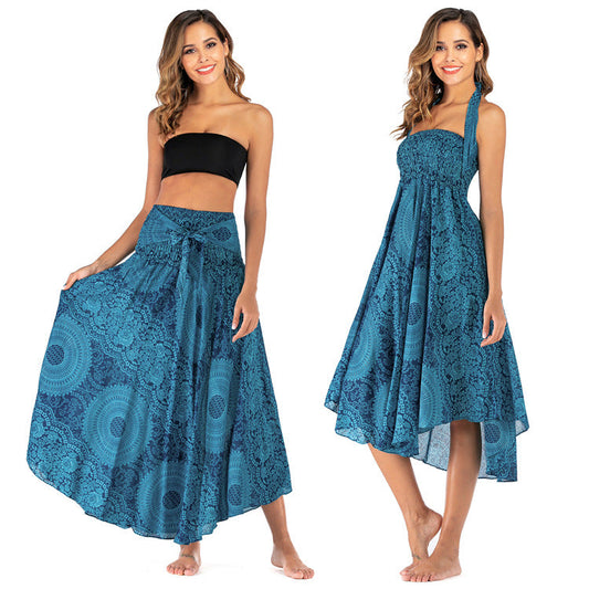 Casual National Style Dress, Skirt, Beach Resort Skirt, Two Wearing Swing Skirts