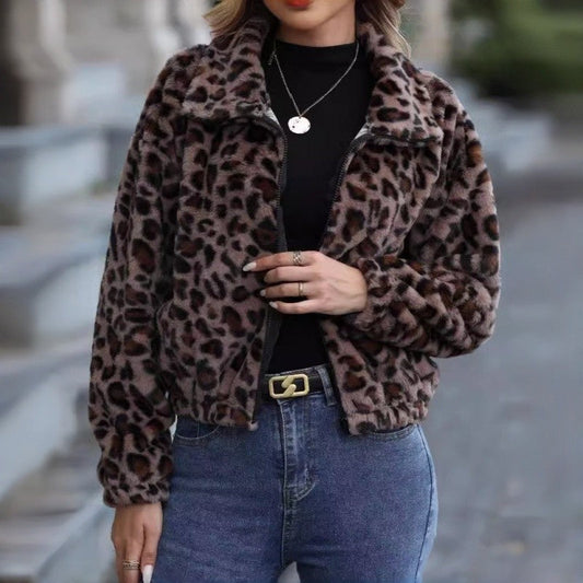 Leopard Print Long Sleeve Zip Jacket