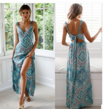 Sling Tie Knot Waist Print Dress