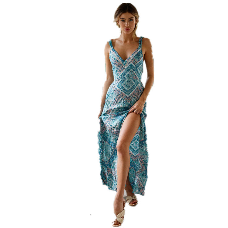Sling Tie Knot Waist Print Dress