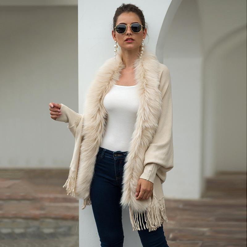 Tassel Cloak Shawl Wool Collar Cloak Solid Color Cardigan Sweater