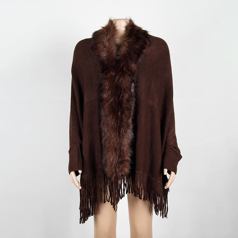 Tassel Cloak Shawl Wool Collar Cloak Solid Color Cardigan Sweater